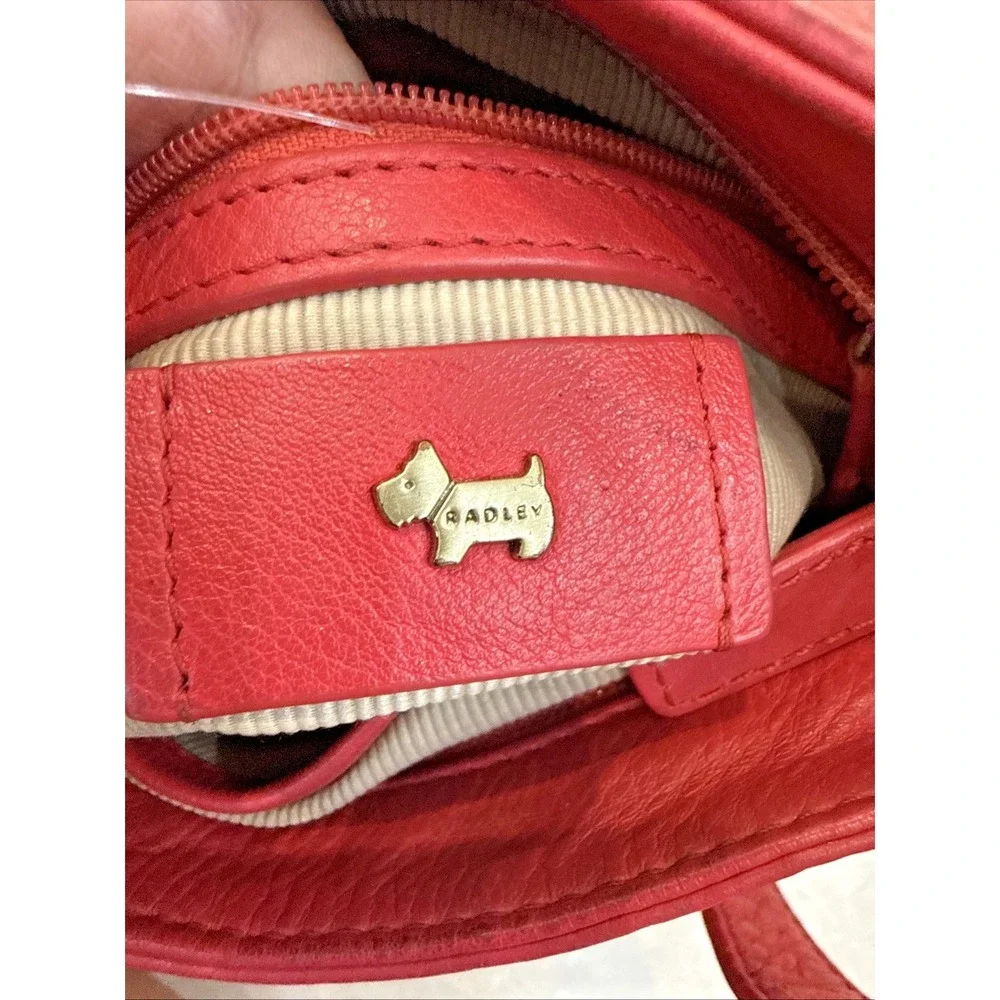 Radley Red Leather shoulder bag crossbody 9x10 outside inside pockets hangtag *
